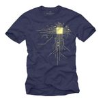 Bilgisayar Oyuncusu Tişörtü | CPU Çip Kalp Deseni | Nerd Hediye Erkek Çocuk T-Shirt Mavi Beden M