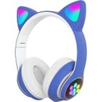 Bilişim Aksesuar Kedi Kulaklık Kart Girişli Radyolu Bluetooth 5.0 Kulaklık Yüksek Ses Akıllı LED Işıklı Kedi Kulaklık - Mavi