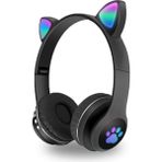 Bilişim Aksesuar Kedi Kulaklık Kart Girişli Radyolu Bluetooth 5.0 Kulaklık Yüksek Ses Akıllı LED Işıklı Kedi Kulaklık - Siyah