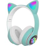 Bilişim Aksesuar Kedi Kulaklık Kart Girişli Radyolu Bluetooth 5.0 Kulaklık Yüksek Ses Akıllı LED Işıklı Kedi Kulaklık - Yeşil