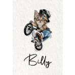 Billy: Cahier personnalisé avec prénom Billy | Cadeau d'anniversaire pour enfant, garçon, homme, copain ... | Chat à bicyclette | 110 pages lignée, Petit Format 6x9 pouces (15,24 x 22,86 cm)