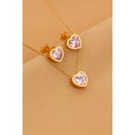 Bilsen Store 925 Ayar Gümüş Rose Kaplama Pembe Taşlı Pırlanta Modeli Hediyelik Set