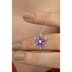 Bilsen Store LOTUS-0001 Kadın 925 Ayar Gümüş Zincirli Ametist Damla Taşlı Lotus Kamelya Çiçeği Kolye