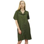 Bimba Kadın Çentikli Yaka Gömlek Gecelik Cepli, yeşil (Olive Green), 26