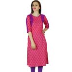 Bimba Kurti Kurta Klasik Baskılı Hint Uzun Pembe Kadın Tunik