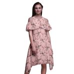 Bimba Swing Flutter Soğuk Omuz Açık Pembe Somon Midi Kadın Elbise