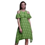 Bimba Swing Flutter Soğuk Omuz Yeşil Forest Green Midi Kadın Elbise