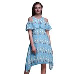 Bimba Swing Shift Batik Baskılı Fırfırlı Açık Mavi Kadın Elbise