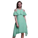 Bimba Vardiya Şık Stil Soğuk Omuz Akuamarin Yeşili Kadın Elbise