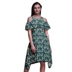 Bimba Vardiya Şık Stil Soğuk Omuz Koyu Cam Göbeği Mavisi Kadın Elbise