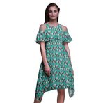 Bimba Vardiya Şık Stil Soğuk Omuz Turkuaz Yeşil Kadın Elbise