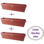Bimbambom Bahçe Balkon Saksı 3'lü, Orta Balkon Saksı, Hak Saksı(9.5 Lt)50 cm - Renkli