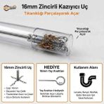 BİMEX Kanal Açma Makinesi Spiral Ucu Zincirli 16_ mm – Profesyonel Kılavuz Yay – Gider ve Kanalizasyon Açma. - YENİ ZİNCİRLİ