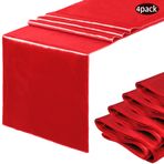 Bimkole 4'lü Paket Saten Masa Örtüsü Parlak İpek ve Pürüzsüz Kumaş Aile Yemeği, Düğün, Şükran Günü, Doğum Günü, Noel Partisi Dekorasyonları için (Kırmızı, 30,48 x 274,32 cm)