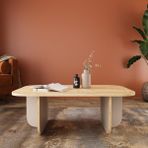 Bimossa Beca Orta Sehpa 100 cm Modern Minimalist Tasarım Kumtaşı Üst Meşe Renk