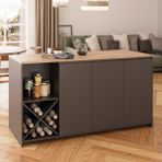 Bimossa Gustav L4720 Mutfak Adası 160 cm – Antrasit Ahşap Üst Bar Masası, Çok Amaçlı, Depolamalı Açık Raflı Dolap - Antrasit - Ceviz - 160x92x68