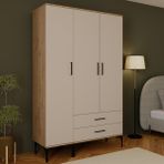 Bimossa K9020 Loft Sepet Gövde-Kumtaşı Kapak 3 Kapaklı 2 Çekmeceli Gardırop, Askılı Raflı Kapaklı Gardırop - Ahşap - Ceviz