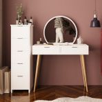 Bimossa Lucy Makyaj Masası Takımı T1050 Beyaz Renkli Aynalı Çekmeceli Dolaplı Set Modern Tasarım