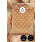 Bimotif 10 adet puantiye desenli kese kağıdı (18x30 cm), büyük boy hediye paketi ve Sticker seti Tek Ebat