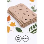 Bimotif 100lü Yaprak Desenli Kese Kağıdı, Kraft-Siyah 11x20 cm, Desenli Hediye Paketi, Ambalaj Paketi