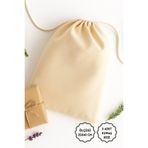 Bimotif 3lü Bağcıklı Krem Ham Bez Kese, 25x40 cm (Büzgülü Bez Torba, Hediye Kesesi, Doğal Kumaş Kese)