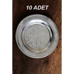 Binbir Trend 14 cm - Otantik Desenli Krom Çelik Meze ve Servis Tabağı - 10 Adet