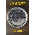 Binbir Trend 39 cm - Otantik Desenli Krom Çelik Meze ve Servis Tabağı, Salata Tabağı, Kebap Tabağı