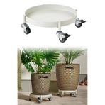 Binbirreyon Çelik Metal Saksı Altlığı Tekerlekli Damacana Tüp Altlığı 32cm Frenli Beyaz Dh135