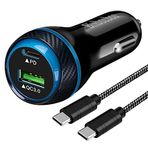 BiNboubou 45W Tip C Süper Hızlı Araç Şarj Cihazı, USB-C PD3.0 ve QC3.0 Araç Adaptörü Hızlı Şarj Şarj Cihazı iPhone 15 Pro Max, Samsung S23/S22/S21Ultra/Plus/Note20/S20-4FT Tip-C Kablosu ile Uyumlu