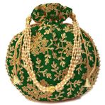 BINDNI ART OF RAJASTHAN Hint Etnik Kadın Çantaları Gelin için İade Hediyesi Şık Nakışlı İnci Batwa Çanta Düğünler ve Partiler için İdeal, Koyu Yeşil, 9x9x1Inch