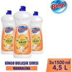 Bingo Sıvı Elde Bulaşık Deterjanı 1500 ML x 3 Mandalina Kokusuyla Yoğun Köpük ve Derin Temizlik - 1,5 lt