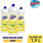 Bingo Sıvı Elde Bulaşık Deterjanı Limon 650ML x 3 Adet - 650 ml