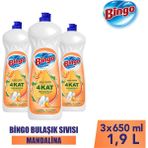 Bingo Sıvı Elde Bulaşık Deterjanı Mandalina 650ML x 3 Adet - 650 ml