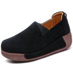 BININBOX Ayakkabı Platform Deri Kadınlar için Rahat Loafer Mokasen Slip-On Ayakkabı Kadın Ayakkabısı Sonbahar Kış için Rahat, Siyah, 40 EU