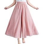 BININBOX Kadın elastik yüksek bel pantolon etek bayanlar geniş bacak Culottes pamuk keten uzun gevşek pantolon (Corail, Uzunluk 85CM)