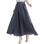 BININBOX Kadın elastik yüksek bel pantolon etek bayanlar geniş bacak Culottes pamuk keten uzun gevşek pantolon (Koyu gri, Uzunluk 85CM)