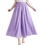 BININBOX Kadın elastik yüksek bel pantolon etek bayanlar geniş bacak Culottes pamuk keten uzun gevşek pantolon (Menekşe, Uzunluk 85CM)