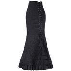 BININBOX Kadın Vintage Gotik Denizkızı Etek Steampunk Ruffled Fishtail Uzun Etek, 1-siyah, M