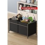 Bino 2 Bölmeli Oyuncak Sepeti Çocuk Odası Oyuncak Düzenleyici Metal Çerçeveli Organizer Raf - Siyah