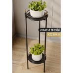 Bino 2 Katlı Siyah Saksılık Organizer Bahçe Balkon Standı Çiçeklik Dekoratif Lüks Metal Servis Tepsi