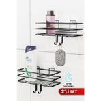 Bino 2li Set Banyo Düzenleyici Şampuanlık Mat Siyah Yapışkanlı 4 Askılı Duş Rafı Paslanmaz Organizer