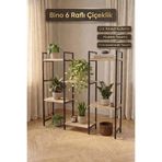 Bino 6 Raflı Çok Amaçlı Çiçeklik Metal Gövde Ahşap Raf Bitki Standı Balkon Salon Saksılık