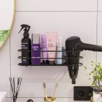Bino Banyo Aksesuarları Banyo Düzenleyici Yapışkanlı Saç Kurutma Makinesi Fön Makinesi Organizer Raf - Mat Siyah