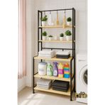 Bino Banyo Dolabı Çok Amaçlı Raf 5 Katlı Ahşap Vernikli Banyo Düzenleyici Modern Tasarım Havlu Temizlik