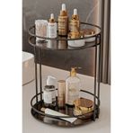 Bino Banyo Düzenleyici Organizer Sunumluk Paslanmaz 2 Katlı Metal Tepsili Dekoratif Takı ve Makyaj Rafı