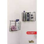 Bino Banyo Düzenleyici Şampuanlık 2li Set Duş Jeli Organizer Yapışkanlı Paslanmaz Metal Raf Siyah