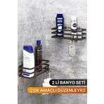 Bino Banyo Düzenleyici Şampuanlık Sabunluk 2 Li Set Lamalı YAPIŞKANLI 4 ASKILI Duş Rafı Organizer