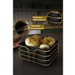 Bino Ekmeklik Ekmek Sepeti Çok Amaçlı Metal Kutu Lüx Gold Paslanmaz Sepet Siyah Kumaş