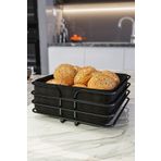Bino Ekmeklik Ekmek Sepeti Çok Amaçlı Metal Kutu Siyah Mat Kaplama Lüks Paslanmaz Sepet Siyah Kumaş