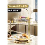 Bino İkramlık 2 Katlı 40 Cm Gold Lüks Kurabiyelik Tepsi Servis Sunum Organizeri Mutfak Düzenleyici